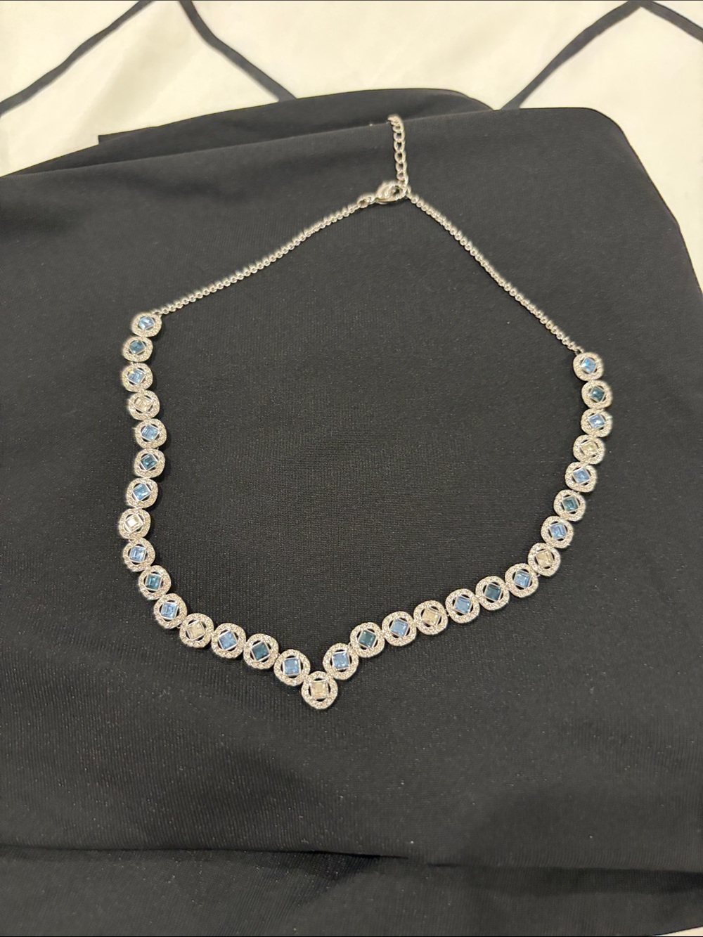 Silver Necklace with Light Blue Stones - Elegant Women's Jewelry